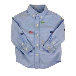 Janie & Jack Button Down Long Sleeve Shirt Varsity Flags Bulldog 6-12 Months